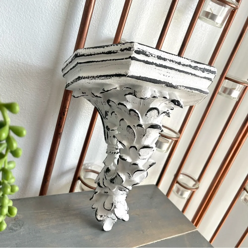 Eclectic Revival Upcycled Hand Painted Decorative Wall Display Shelf White Black